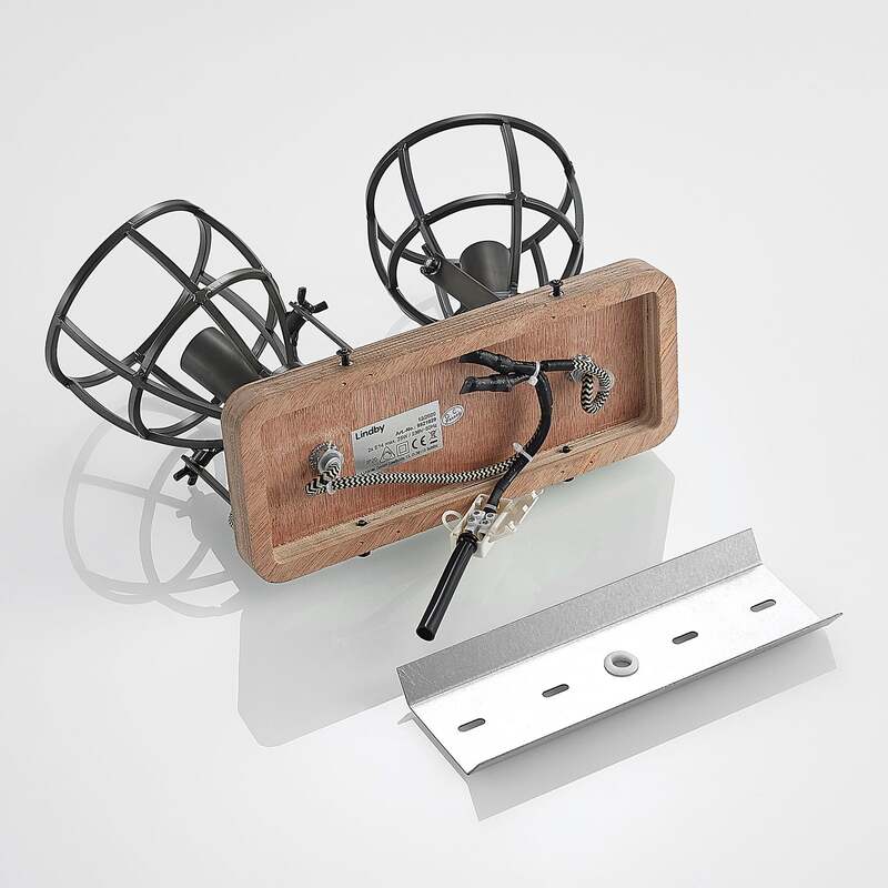 Lindby Deckenstrahler Rutger LED Strahler Holz dimmbar schwarz 2-flammig 36cm - 4251096596076