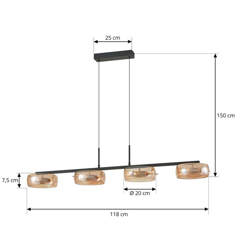 Lucande LED Hängeleuchte Pendelleuchte Martis amber 4-flammig dimmbar Esszimmer - 4255830904929
