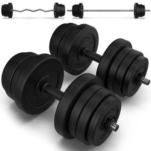 B-Ware 3in1 Hantelset 60kg Kurz-, Lang- und Curlhantel mit Gewichten rutschfest Set