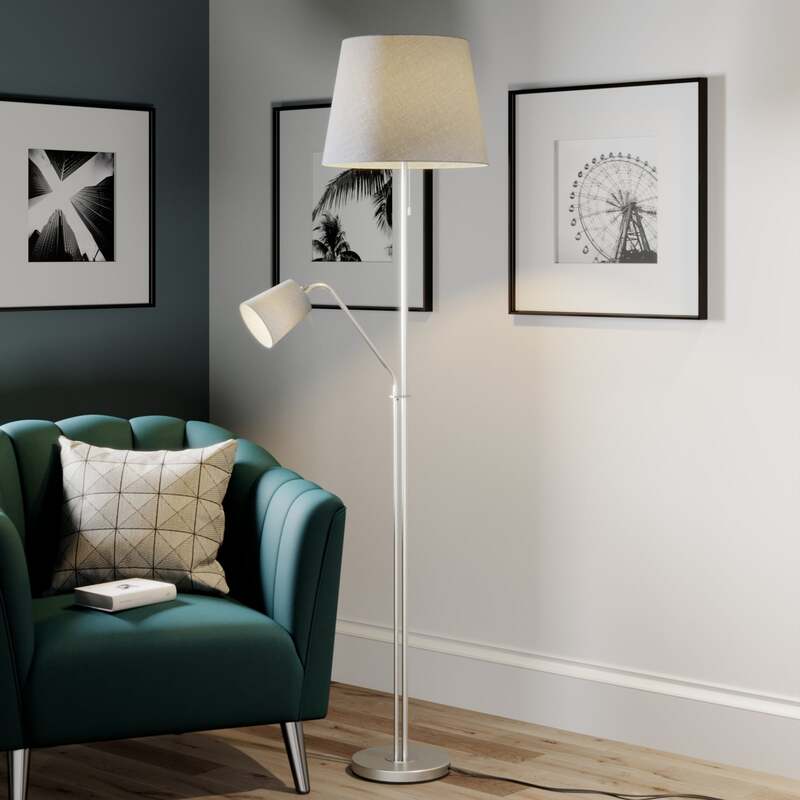 Lindby Nantwin Stehleuchte Lampe grau Lichtquelle E27 LED Stoffschirm 2STÜCK - 4251096573435