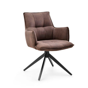 B-Ware hjh LIVING Drehstuhl Tavaro Stoff braun mit Armlehnen für Esszimmer 120 kg