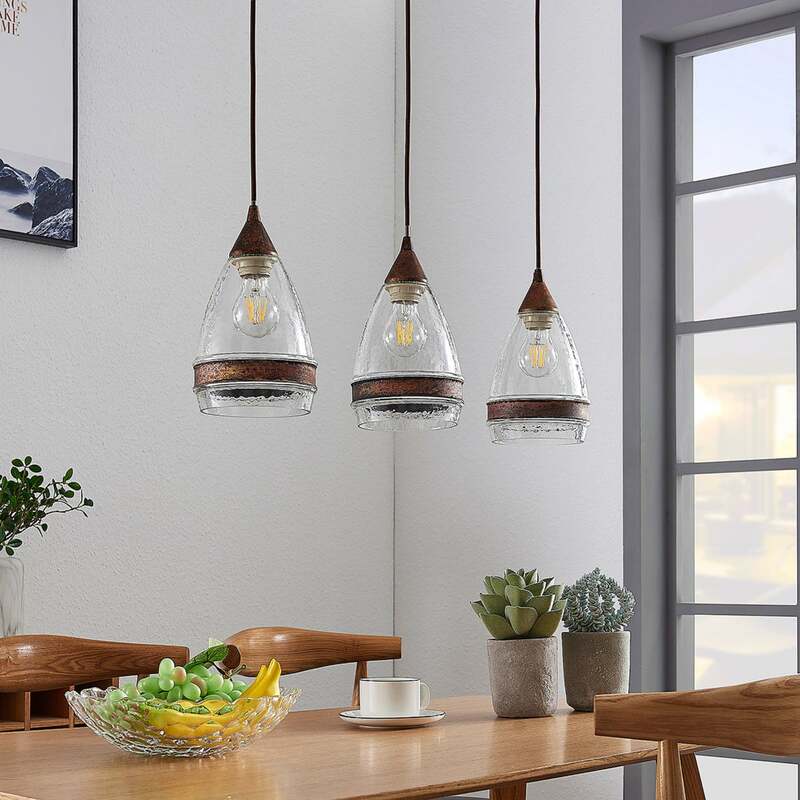 Lindby Pendelleuchte Hängeleuchte Millina LED Lampe dimmbar rostbraun 70cm 3-flg - 4251096551570