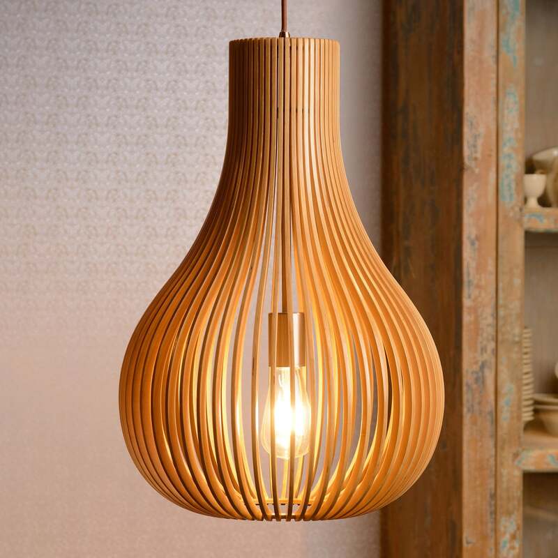 Lucide Hängeleuchte Bodo LED Pendelleuchte Lampe dimmbar Holz hellbraun 55cm - 5411212010766