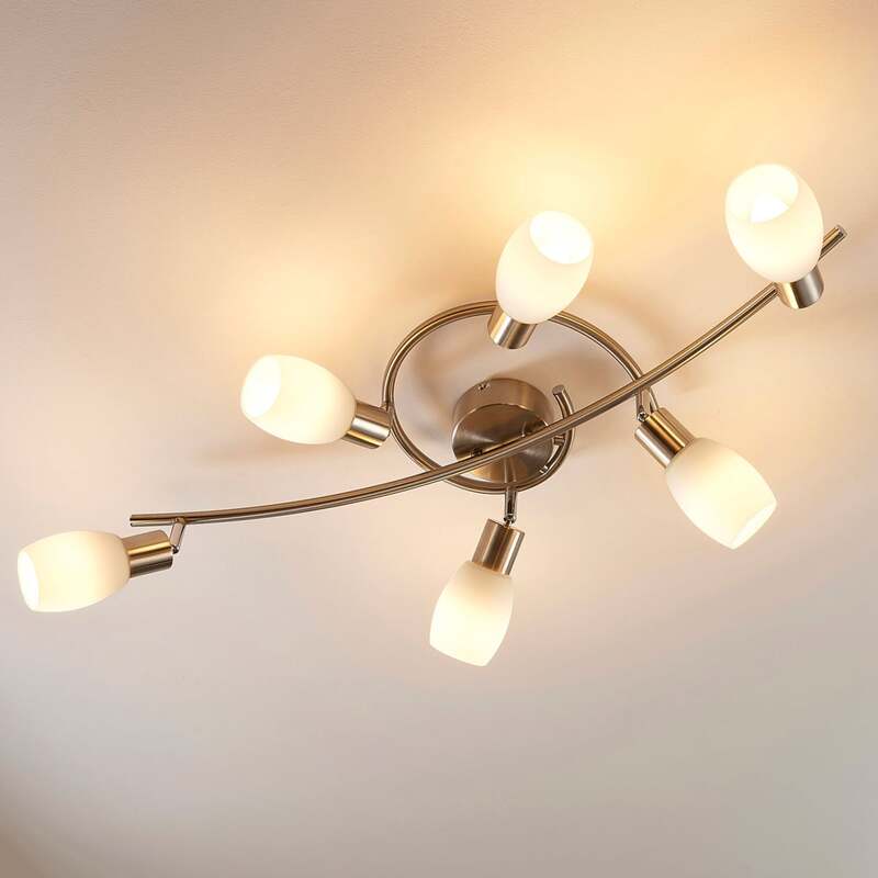 Lindby Deckenleuchte Strahler Arda Glas Nickel E14 sechsflammig Wohnraum Beleuch - 4251096530933
