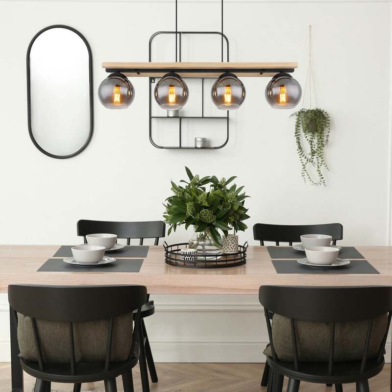 Hängelampe Conni 85 cm rauchgrau Holz/Glas 4-flg dimmbar Globo - 9007371444236