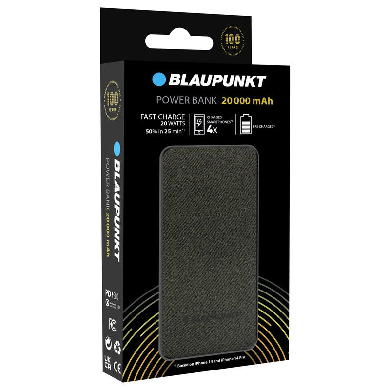 Blaupunkt Powerbank Akku 20000 mAh Quick Charge 3.0 USB PD 3.0 schwarz 156x78mm - 5410853069560