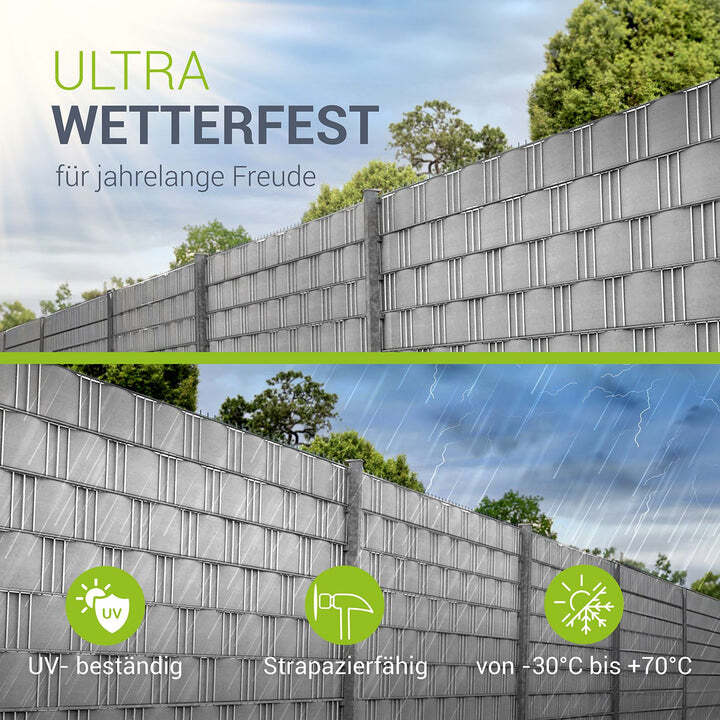 Sichtschutzstreifen PVC Sichtschutzband 19cm x 35m 4er Set hellgrau für Zäune - 4260565524595