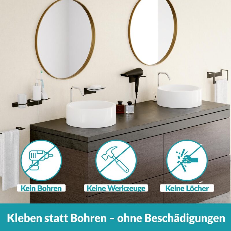 Weissenstein Badablage Ablage Regal Schwarz Edelstahl ohne Bohren Wandmontage - 4260470461916
