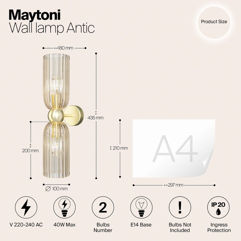 Maytoni Wandleuchte Wandlampe Antic 2-flg Glas gold bernstein SIEHE TEXT/FOTO - 4099776006305