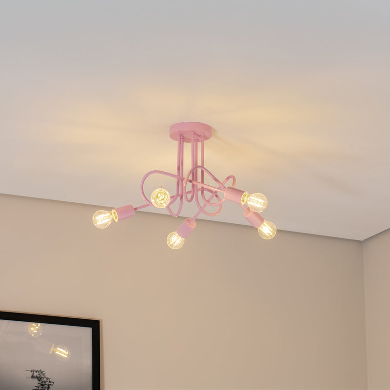HELAM Deckenleuchte Lampe Oxford Deckenlampe hellrosa Metall 47 cm 5-flammig359 - 5902349236735