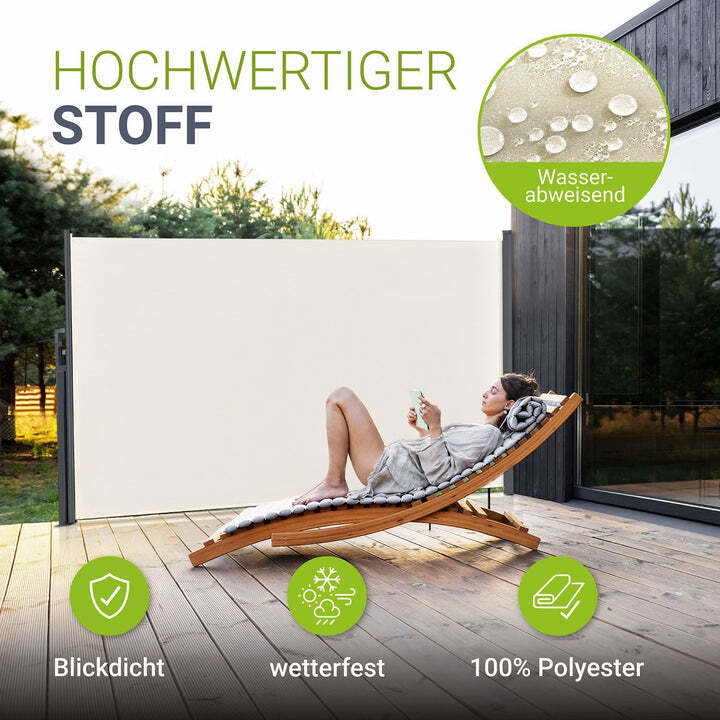 Seitenmarkise Dubai Sichtschutz für Garten Terrasse beige 300x180cm ausziehbar - 4260304762981
