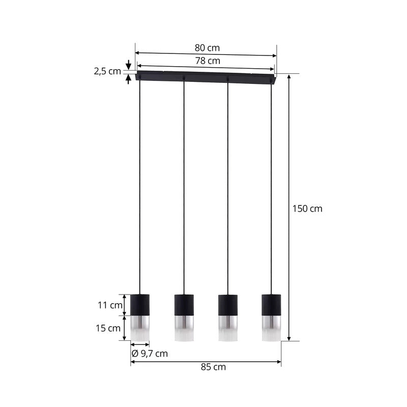 Lindby Hängeleuchte Svante Hängelampe Deckenleuchte Lampe 4-flg schwarz Glas 85 - 4251911791556