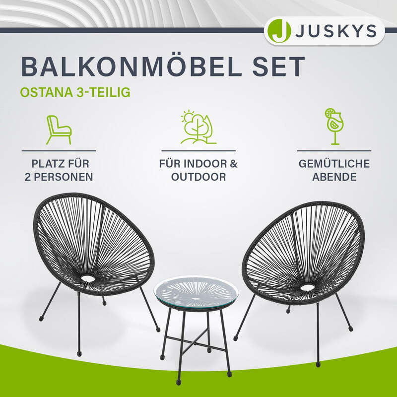 Balkonmöbel Ostana 3-teilig Platzsparende Sitzgruppe Retro-Design Schwarz - 4260565528449