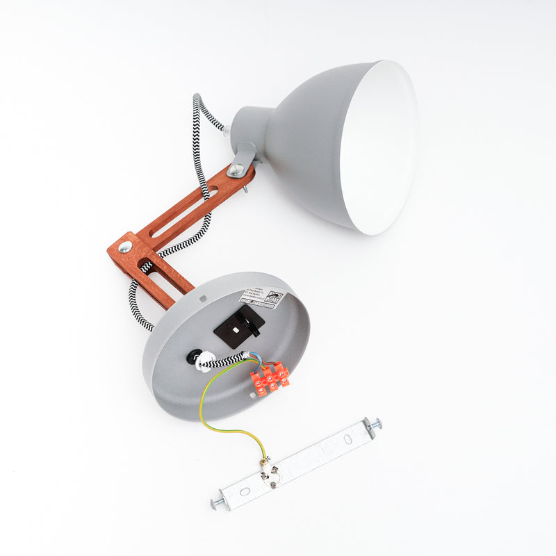 Wandlampe Skansen Holzarm dimmbar grau Leuchte aus Holz und Metall 25cm hoch - 5907687434621
