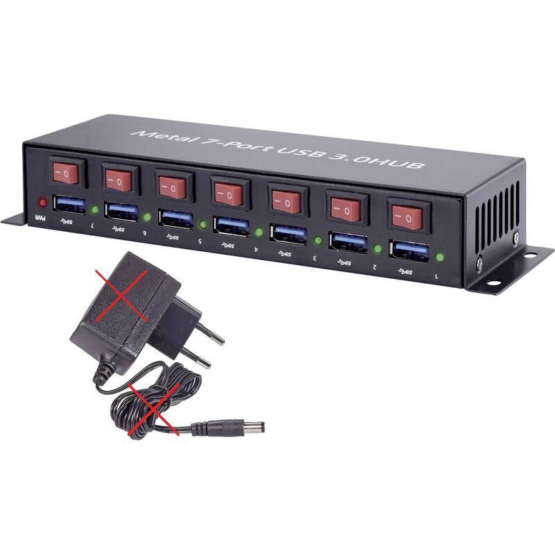 Renkforce 7 Port USB 3.0-Hub Metallgehäuse USB-Verteiler 1089874 Metall Schwarz - 4016138874013