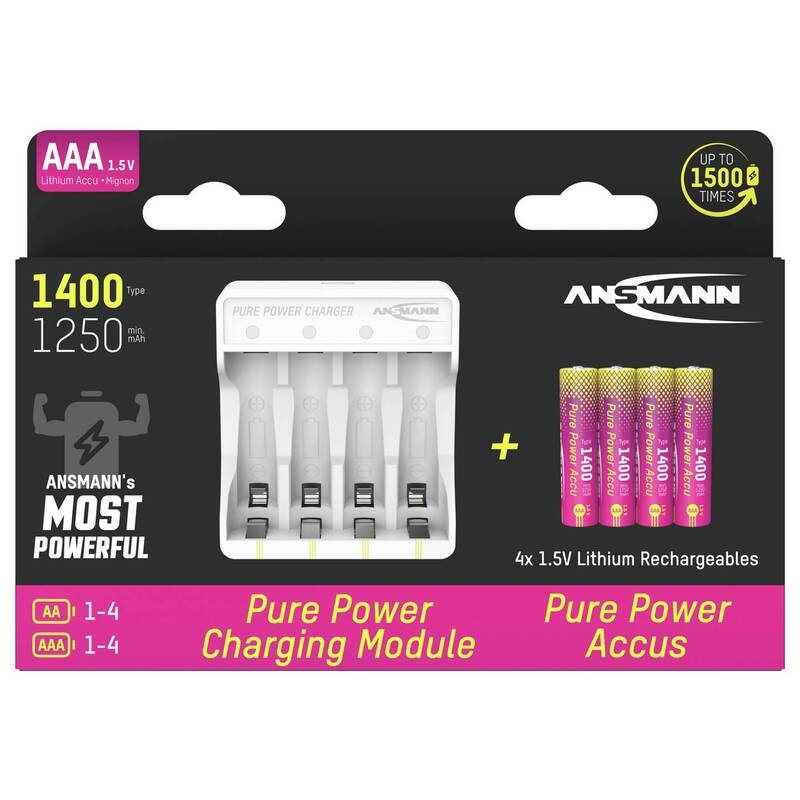 Ansmann Micro AAA Akku Pure Power Set 4× 1250 mAh Li-Ion Lademodul USB-C - 4013674223503