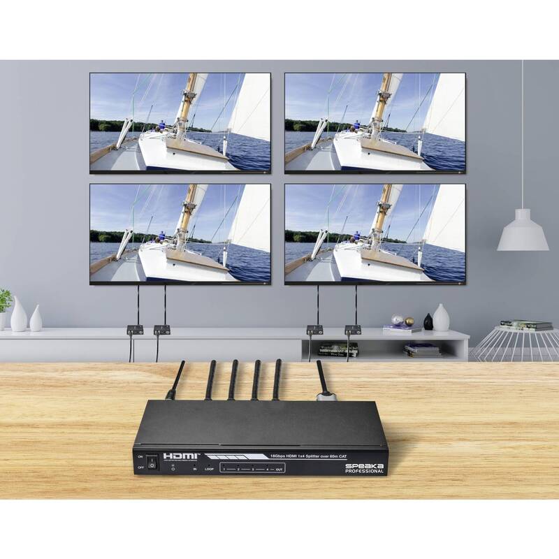 SpeaKa HDMI Extender Set mit 1 Sender und 4 Empfängern, 50 m über RJ45 - 4064161177144