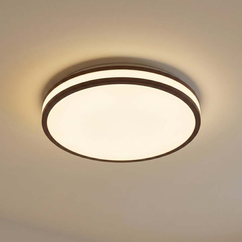 Lindby Deckenleuchte Emiva LED Lampe Leuchte dimmbar Holz dunkel Ø 40 cm CCT - 4255830911385