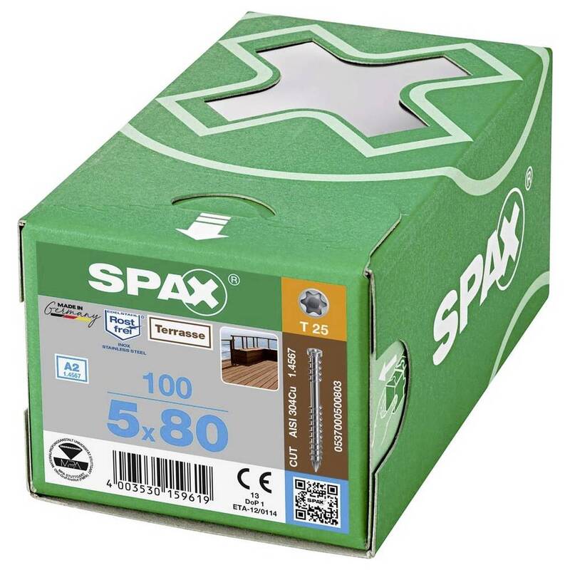 SPAX Holzschraube Zylinderkopf T-STAR plus Edelstahl A2 5mm 80mm 100 Stück - 4003530159619