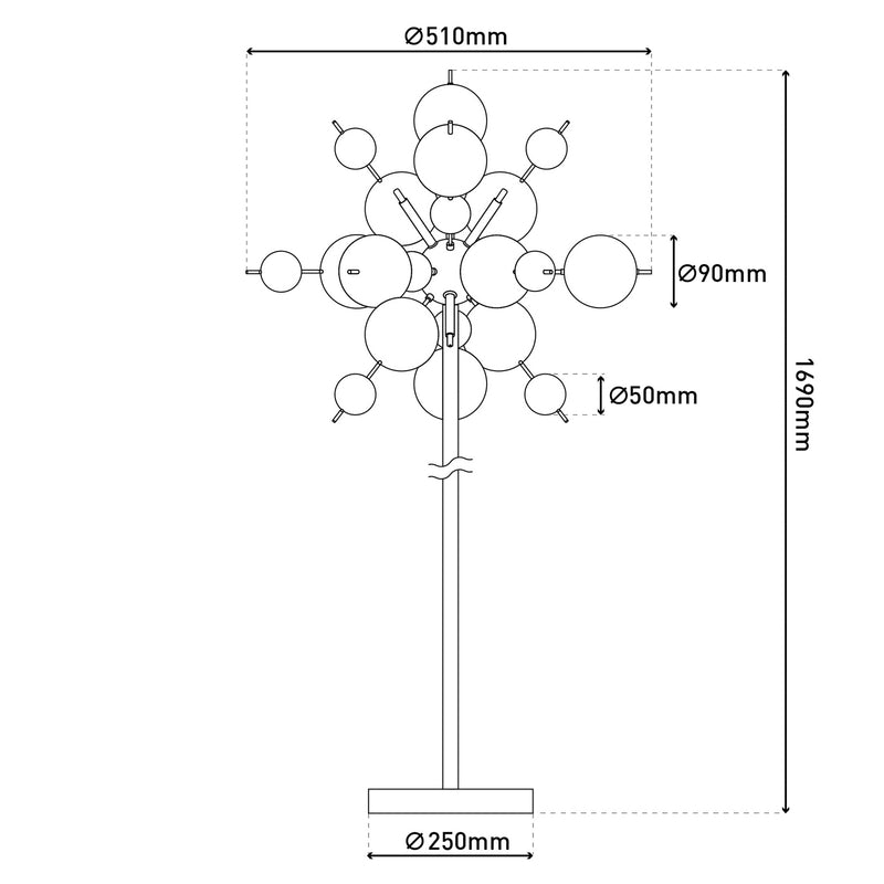 Näve Stehleuchte Explosion G9 bunte Lampe mit Schalter 169cm chrom Glas Ø51cm - 4003222897560