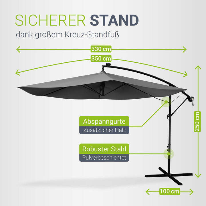 Ampelschirm Garten Brazil Sonnenschirm 3,5 m mit Kurbel und Standfuß Schirm - 4260565521402