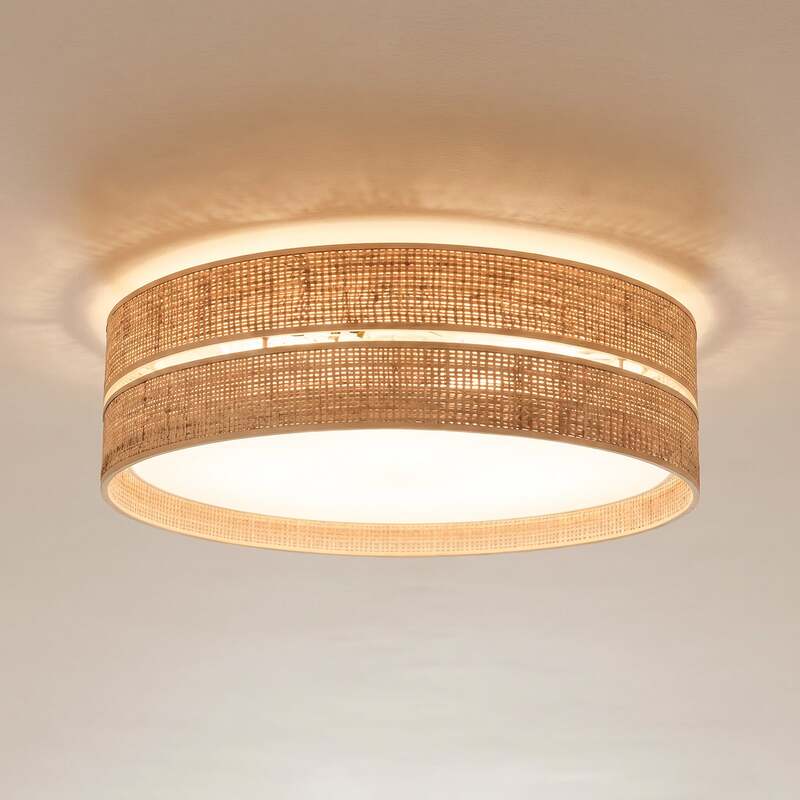 TK-Lighting Deckenleuchte Calma beige LED dimmbar Ø 60cm 4-flammig Bast 230V - 5906135115990