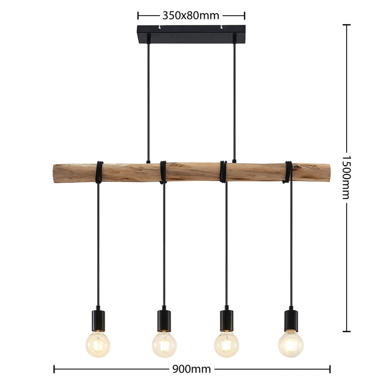 Lindby Hängeleuchte Ferris 4-flammig LED Pendelleuchte Lampe Holz schwarz 90cm - 4251911744507