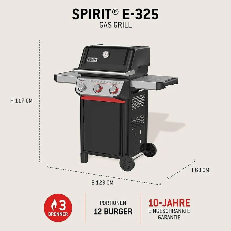 Weber Gasgrill Spirit E-325 GBS Grill mit 3 Brennern 9,1 kW schwarz 52x44cm - 77924890383