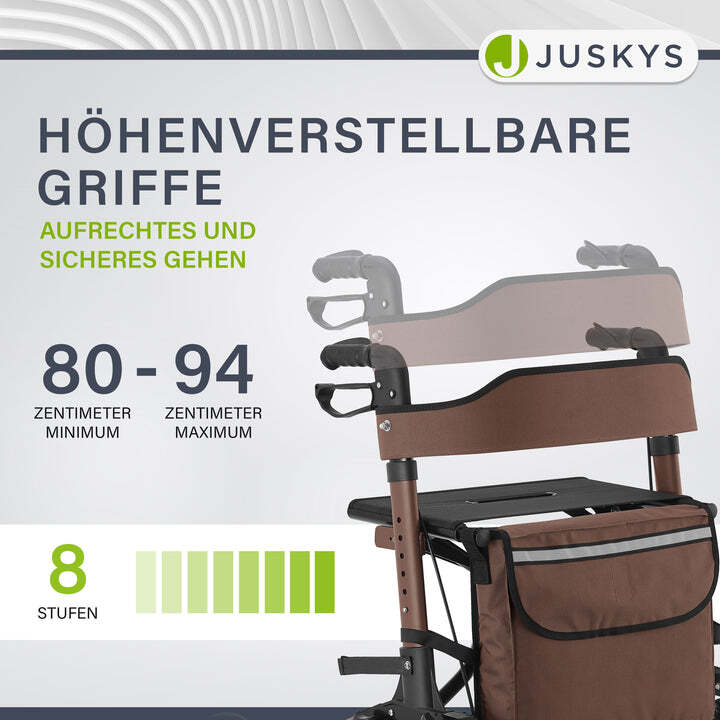 Aluminium Rollator Vital klappbar Gehhilfe mit Sitz und Tasche für Alltag braun - 4260565522713