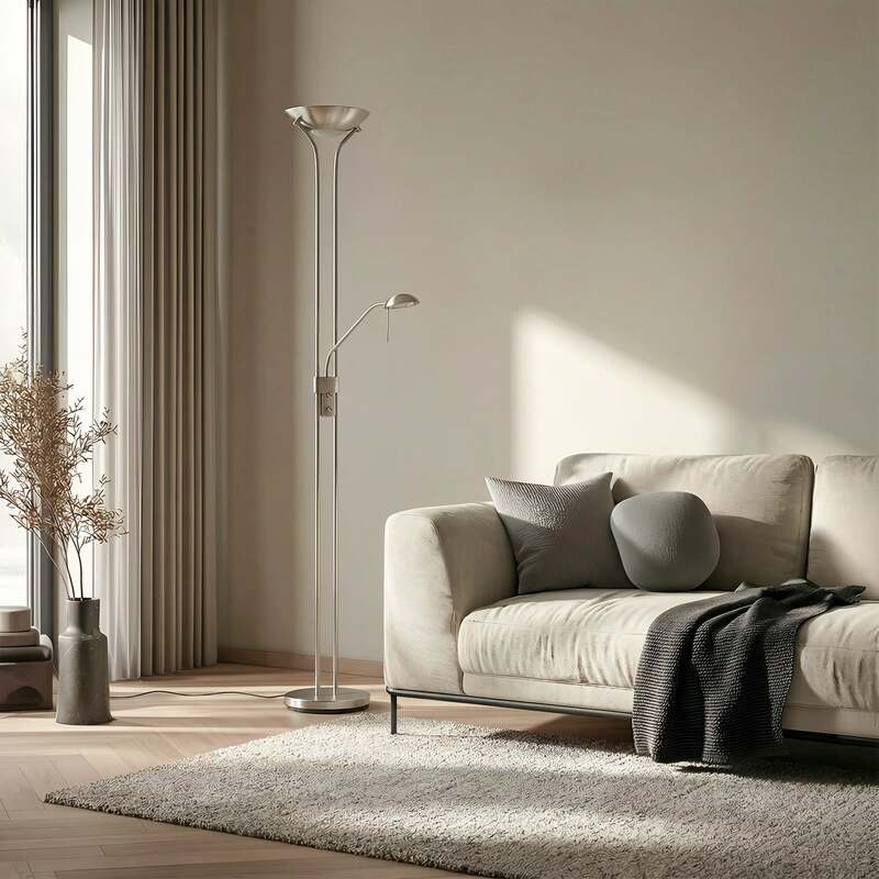 Lindby LED Stehleuchte Josefin dimmbar Leselicht Lampe nickel satiniert 180cm - 4251096532388