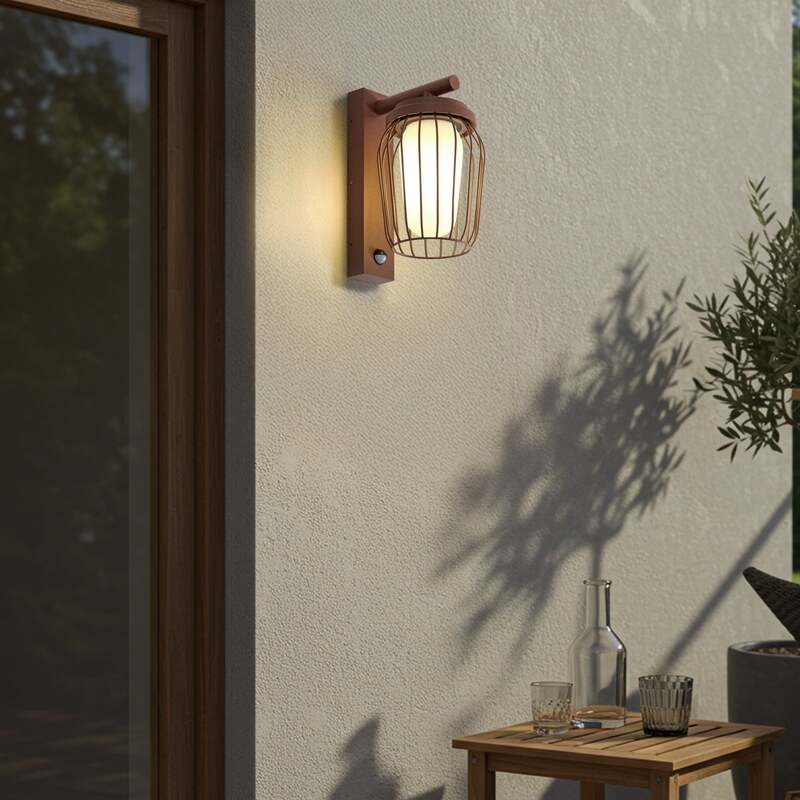 Lucande Außenwandleuchte Chandan LED Gartenleuchte mit Sensor IP44 rost weiß - 4255830906725