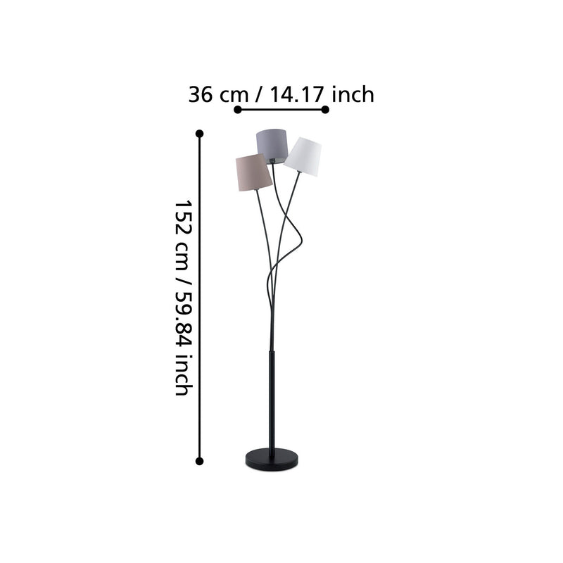 Eglo Stehleuchte Maronda Lampe mit drei Textilschirmen bunt schwarz 152cm - 9002759949952