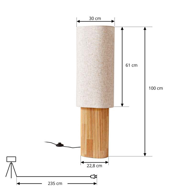 Lindby Stehleuchte Lampe Kimiko Holz Textil E27 Höhe 100 cm Stehlampe Leuchte - 4255830903694