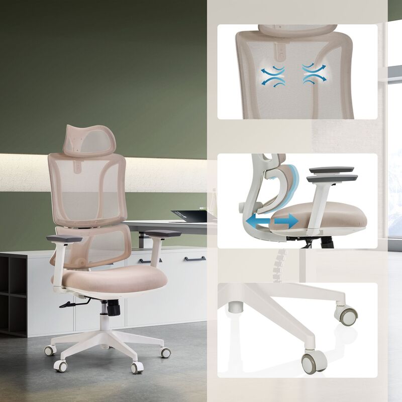 MyBuero Bürostuhl Schreibtischstuhl ERGOMY W Netzstoff Stoff Armlehnen Beige - 4064323130000