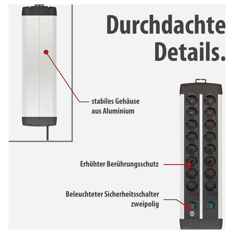 Brennenstuhl Steckdosenleiste Mehrfachsteckdose Aluminium 16-fach mit Schalter - 4007123650446