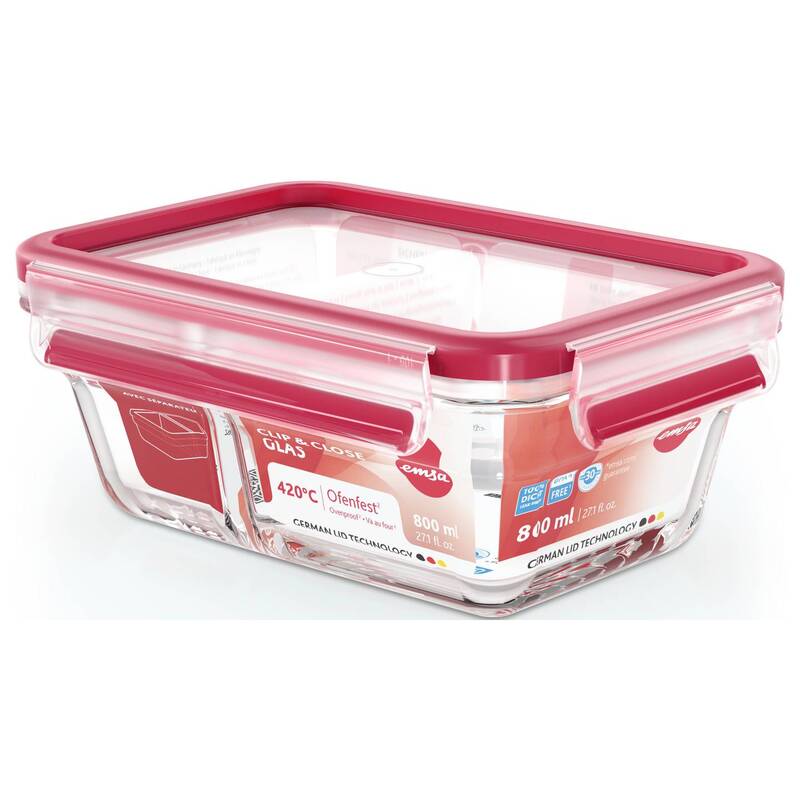 Emsa Clip&Close Glas-Vorratsdose 800 ml rechteckig transparent mit Klickversc... - 4009049537795