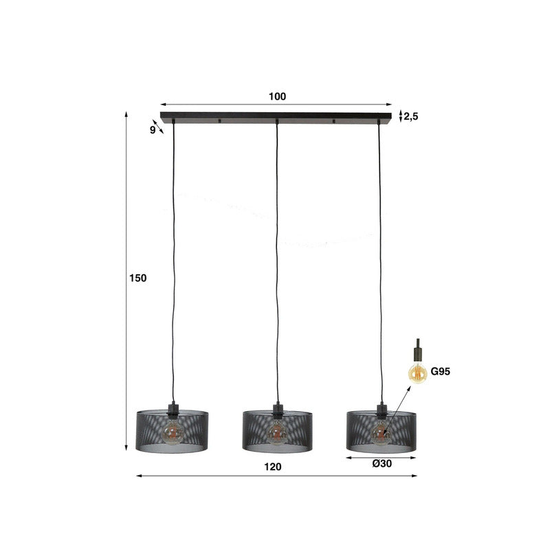 Tonno Hängeleuchte Pendelleuchte Lampe schwarz Metall Mesh 3 flammig - 8713244078484
