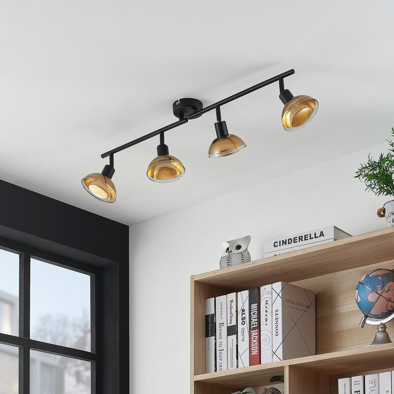 Lindby Deckenstrahler Deckenspot Erin schwarz gold Glas Lampenstrahler - 4251911708523