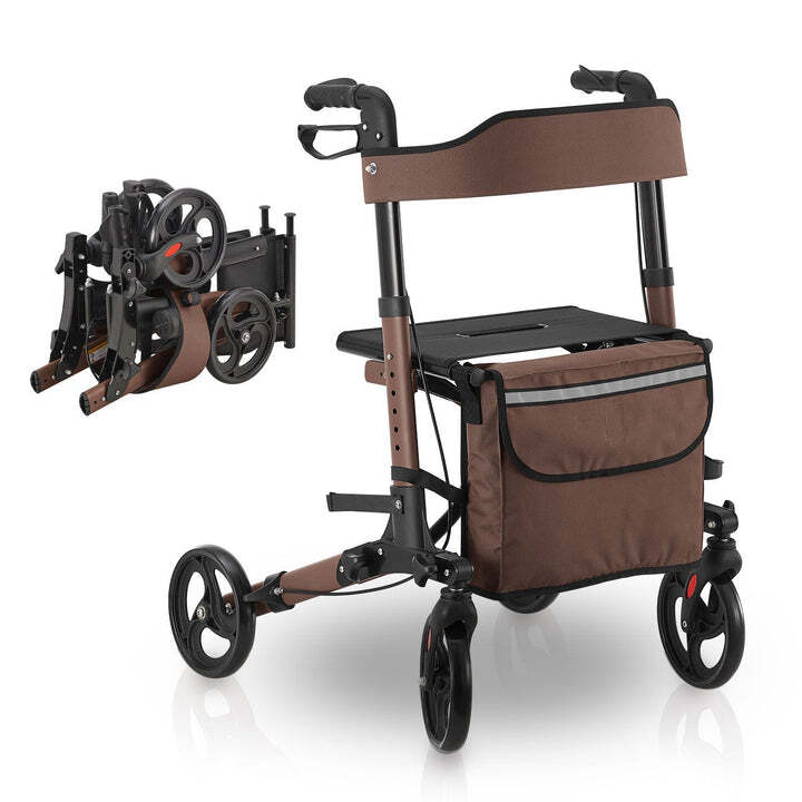 Aluminium Rollator Vital klappbar Gehhilfe mit Sitz und Tasche für Alltag braun - 4260565522713