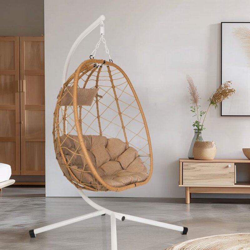 hjh LIVING COCOVA Hängesessel weiß/beige mit Kissen UV-beständig 98x114x188 cm - 4064323107125