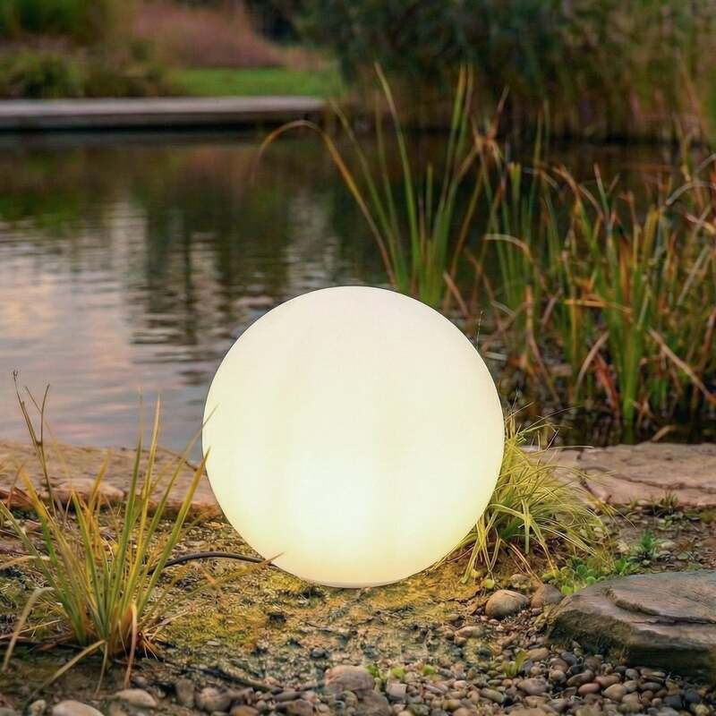 Lindby Kugelleuchte Valyra LED Gartenlampe Außenleuchte Ø50cm IP54 Erdspieß weiß - 4255830910432