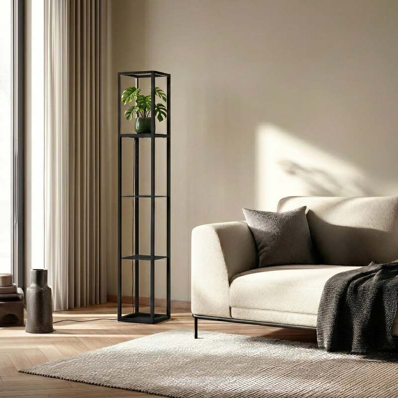 Lindby Stehleuchte Birta LED Lampe dimmbar schwarz 155cm mit USB-Ladeanschluss - 4251911792188