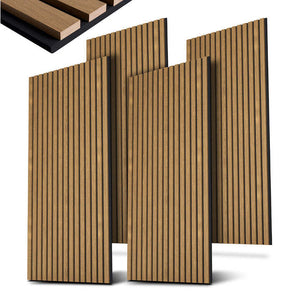B-Ware Akustikpaneel Wandpaneel 4er Set Eiche Natur Dunkel MDF schallabsorbierend