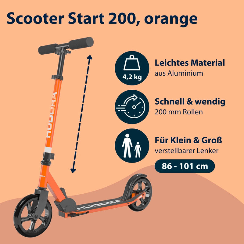 HUDORA Scooter Start 200 faltbar orange für Kinder ab 4 Jahren bis 100 kg - 4005998144831