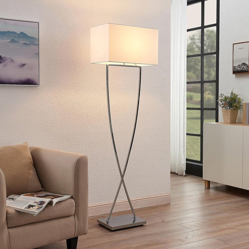 Lucande Evaine Stehleuchte Lampe Leuchte Stehlampe IP20 E27 weißer Schirm Chrom - 4251096566666