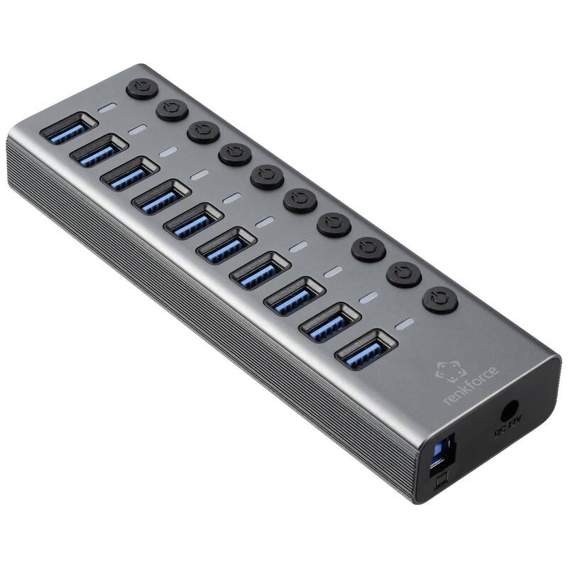 RENKFORCE 10 PORT USB 3.1 GEN 2-HUB Aluminiumgehäuse 10 GBit/s 1,2 m - 4064161313023