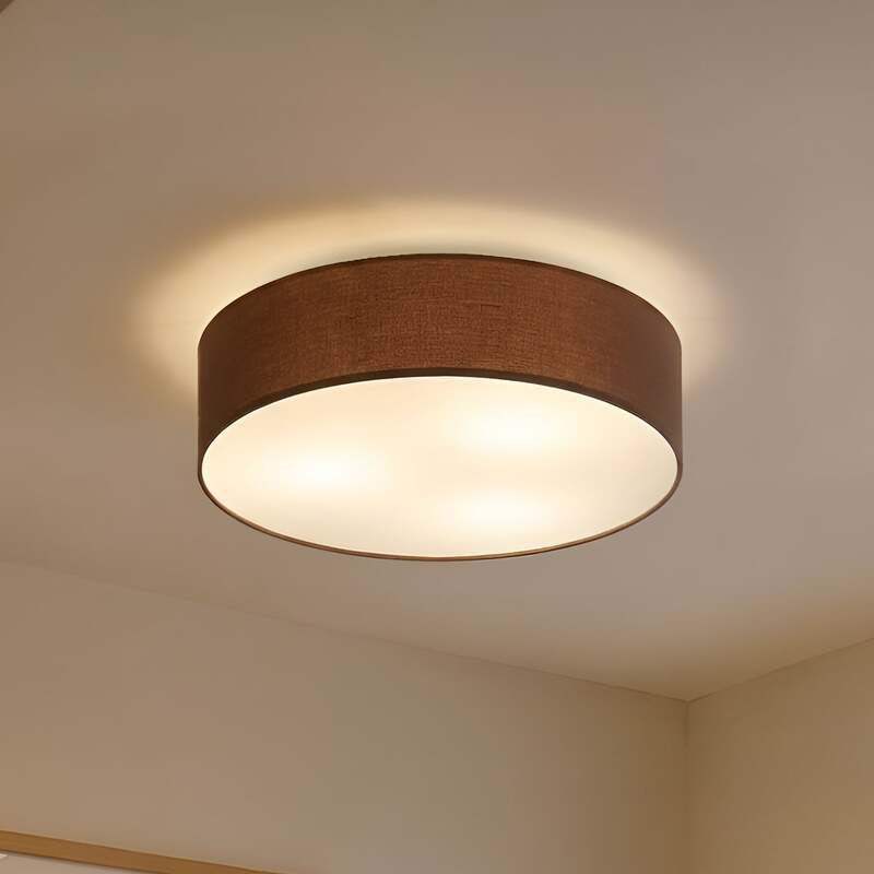 Lindby Deckenleuchte Sebatin LED Lampe dimmbar Stoff braun Ø 50 cm 3-flammig - 4251096503098
