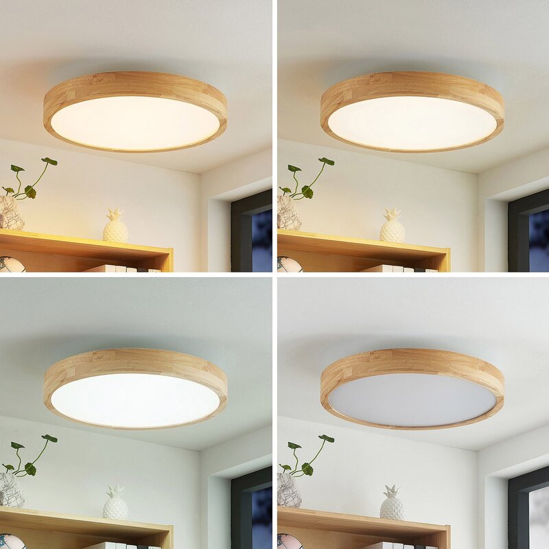 Lindby Deckenleuchte Deckenlampe LED Holz Remote CCT dimmbar Lanira weiß rund - 4251911741568