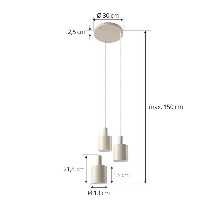 Lindby Hängelampe Hängeleuchte Ovelia LED Pendelleuchte dimmbar beige 3-flammig - 4251911775273
