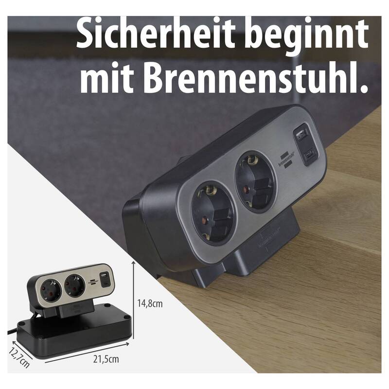 Brennenstuhl Tischsteckdose 10fach Silber USB Schutzkontakt Innenbereich 230V - 4007123682164